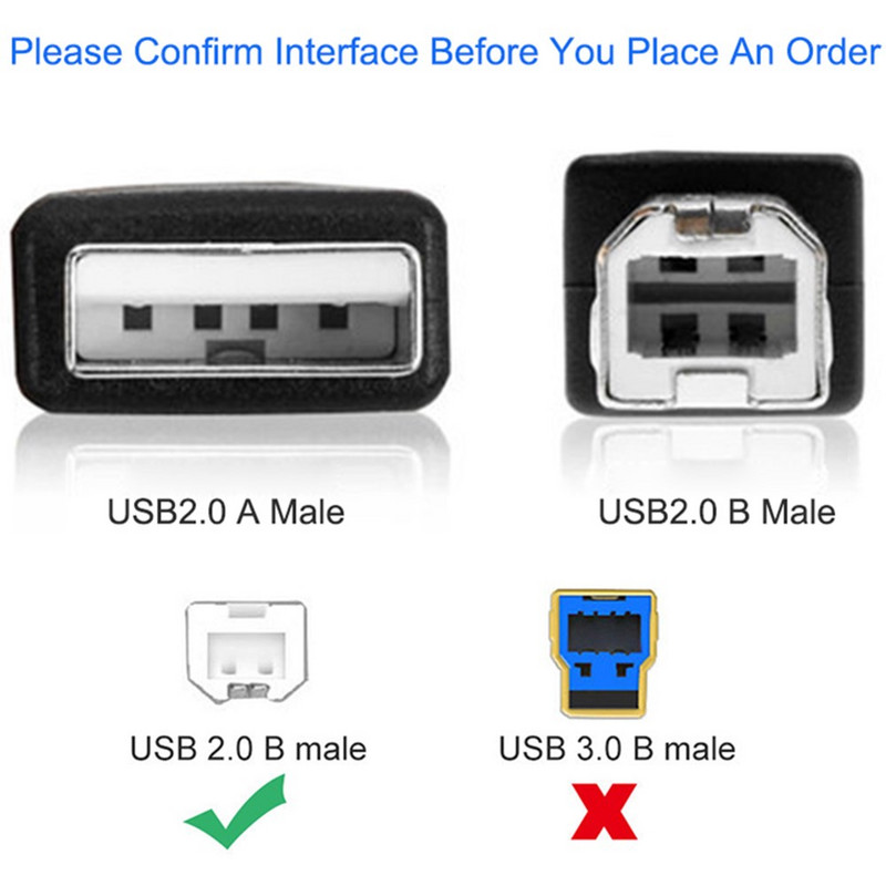 Kábel USB 2.0 pre tlačiareň, vysokorýchlostný predlžovací kábel pre tlačiareň Canon, HP, Epson, Brother, 1,5 m, 3 m, 5 m, typ A až typ B