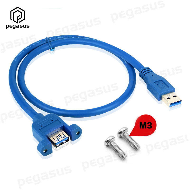 Cablu de prelungire USB 3.0 A mascul la mamă cu orificiu pentru șuruburi și urechi poate fi fixat la 0,3 m/0,5 m/1,8 m