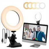 Rasvjeta za video konferencije, 6" stolno prstenasto svjetlo s kopčom za monitor računala, daljinski rad, prijenos uživo, web kamera s 3 načina svjetla