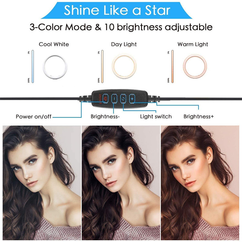 Rasvjeta za video konferencije, 6" stolno prstenasto svjetlo s kopčom za monitor računala, daljinski rad, prijenos uživo, web kamera s 3 načina svjetla