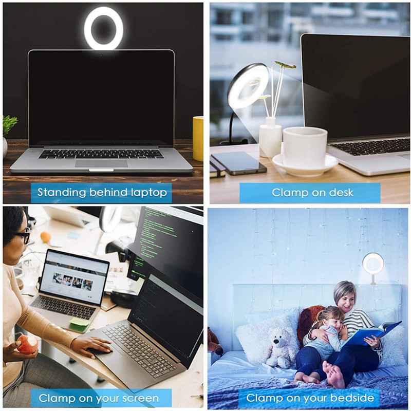 Rasvjeta za video konferencije, 6" stolno prstenasto svjetlo s kopčom za monitor računala, daljinski rad, prijenos uživo, web kamera s 3 načina svjetla