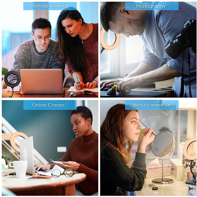 Rasvjeta za video konferencije, 6" stolno prstenasto svjetlo s kopčom za monitor računala, daljinski rad, prijenos uživo, web kamera s 3 načina svjetla