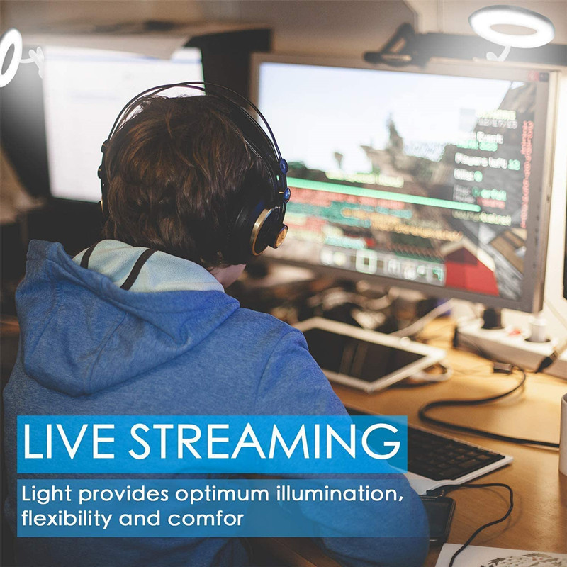 Rasvjeta za video konferencije, 6" stolno prstenasto svjetlo s kopčom za monitor računala, daljinski rad, prijenos uživo, web kamera s 3 načina svjetla