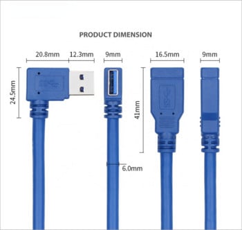 Καλώδιο επέκτασης USB 3.0 αρσενικό σε θηλυκό 90 μοιρών Προσαρμογέας USB 3.0 αριστερό καλώδιο επέκτασης ημερομηνίας δεξιάς γωνίας