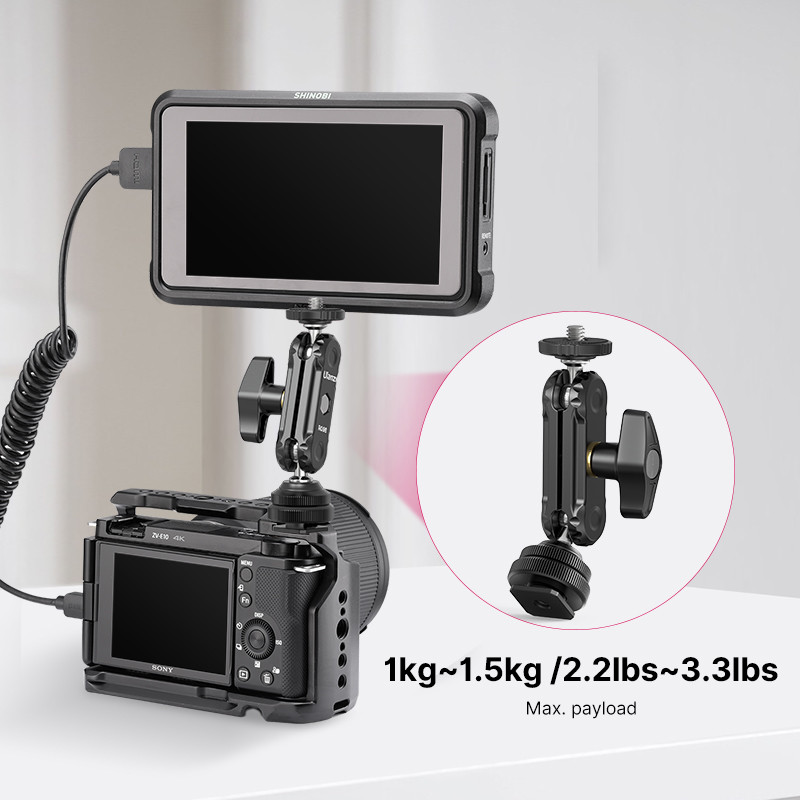 Ulanzi R098 360° dvostruke kuglaste glave s hladnim držačem za DSLR fotoaparat s 1/4" vijkom za monitor, video svjetlo, nosač za mikrofon