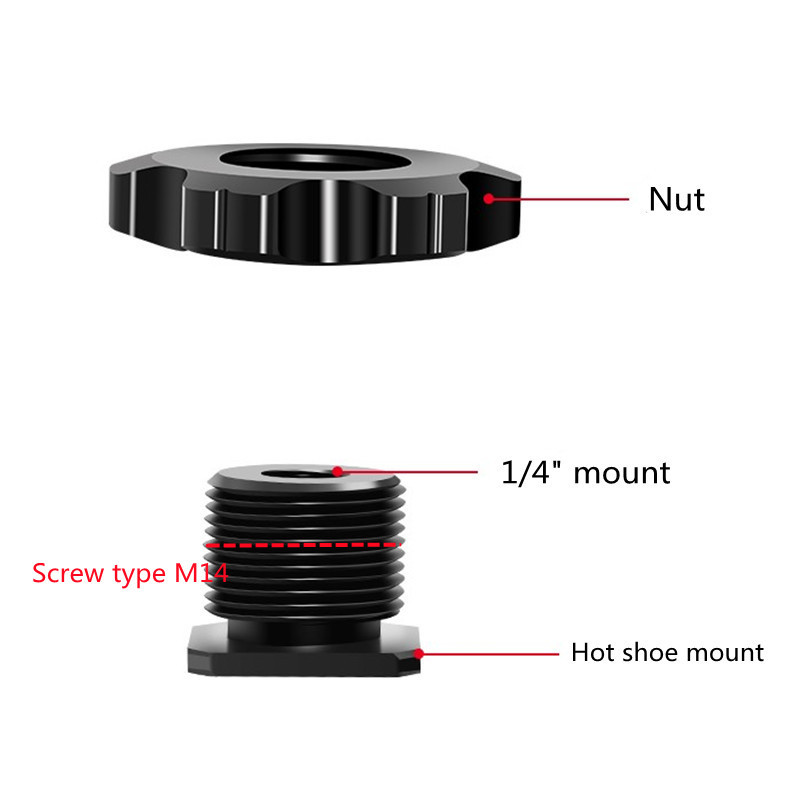 Jadkinsta 1/4" kaamera Hot Shoe Mount kruviadapter 1/4" või M14 statiivi mikrofoni monitori ühe mutriga mikrofoni kruviadapteri jaoks