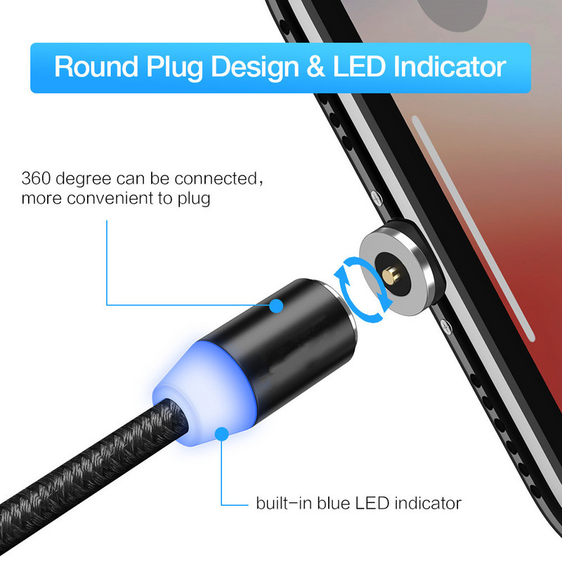 Novi magnetski kabel Najlonski mikro USB kabel Cabo 1M/2A Žica za punjenje Magnet Micro USB kabel Tip-C Za Android Za Micro Za Tip C