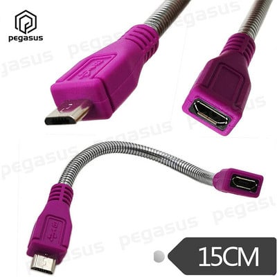 USB 2.0 mikro vīrišķais spraudnis uz mikro sieviešu ligzdas pagarinājuma elastīgais metāla statīva kabelis 15 cm