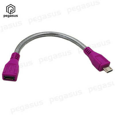 USB 2.0 Micro dugós csatlakozó mikro aljzat csatlakozóval, rugalmas fém állványkábel 15 cm