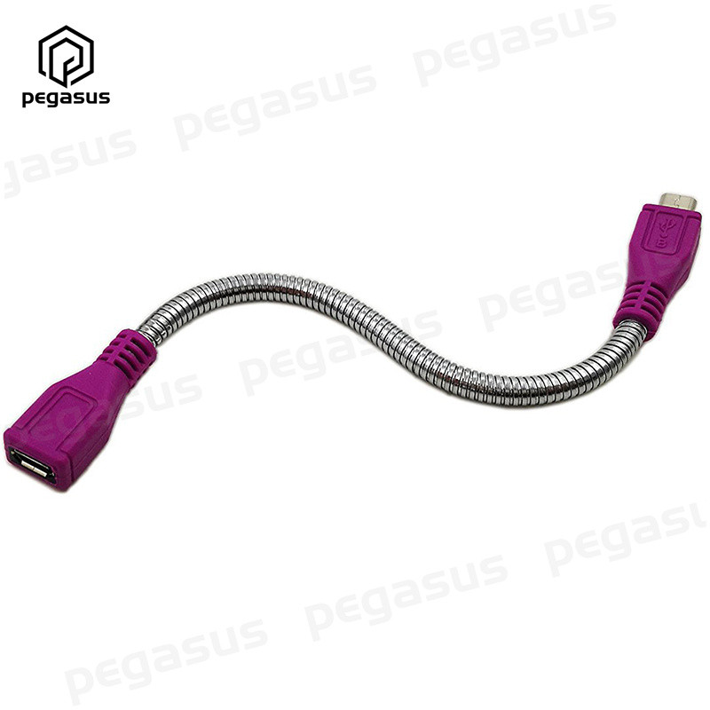 USB 2.0 Micro dugós csatlakozó mikro aljzat csatlakozóval, rugalmas fém állványkábel 15 cm
