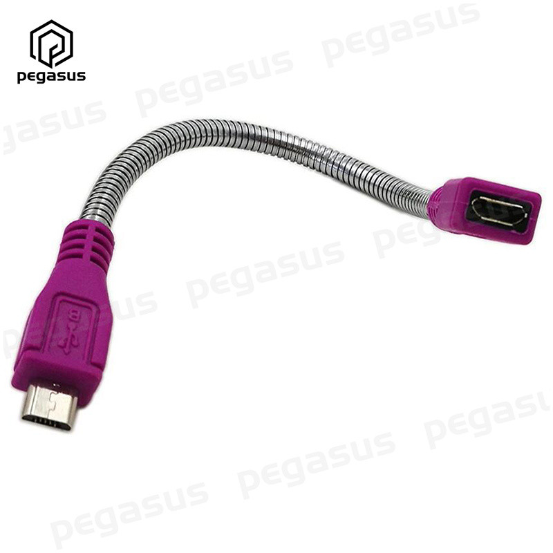 USB 2.0 Micro dugós csatlakozó mikro aljzat csatlakozóval, rugalmas fém állványkábel 15 cm