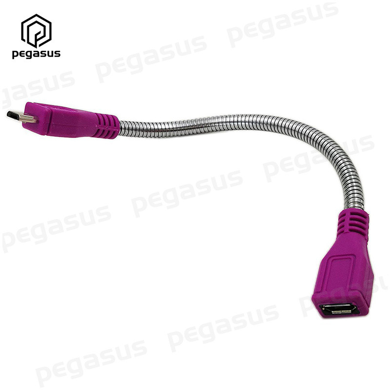 USB 2.0 Micro dugós csatlakozó mikro aljzat csatlakozóval, rugalmas fém állványkábel 15 cm