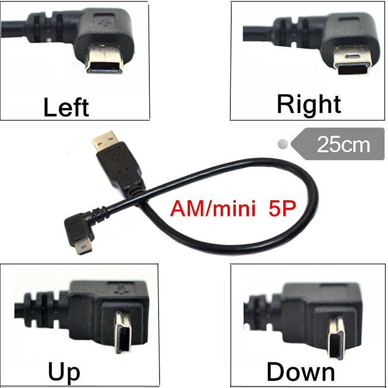USB MINI 5Pin 5P unghi 90° tată la USB 2.0 A mufă tată Cablu de date 0,25 m 1,5 m 3 m