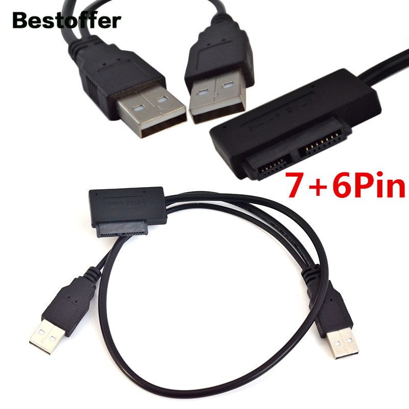 20CM dvojitý USB 2.0 A na SATA 7+6 13pinový adaptérový kábel s ovládačom CD, DVD, ROM