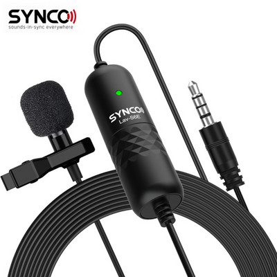 SYNCO Lav-S6E Professzionális Lavalier mikrofon Clip-on Omnidirectional kondenzátor lapel Mic Automatikus párosítás 6M/19.7 hosszú kábel