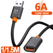 USB 3.0 produžni kabel Ženski na muški produžni kabel 6 A Kabel za brzi prijenos podataka za računalo Kamera TV Kabel 1,5/1 m