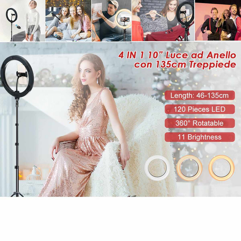 10-inčni prsten za selfije Svjetleća prstenasta svjetiljka LED sa stativom USB držač za telefon za YouTube Live Streaming Šminkanje Video Fotografija