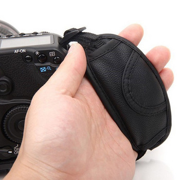 Кожена дръжка за китка за DSLR фотоапарати, подходяща за Nikon Canon (черна)