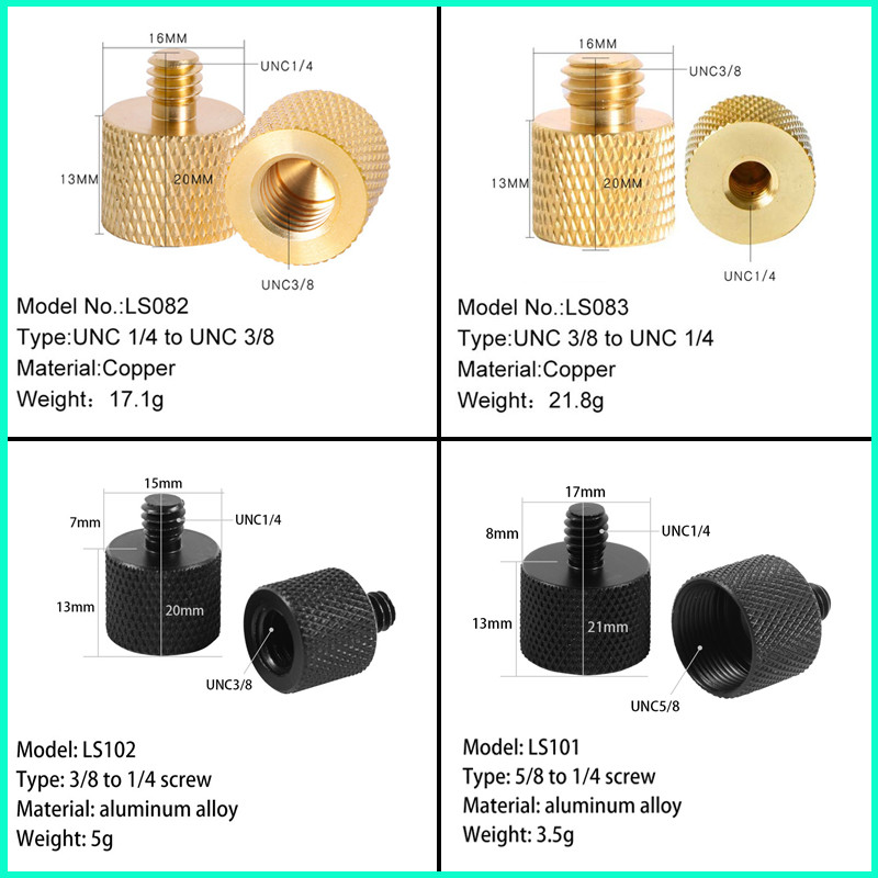 1 set 1/4" 3/8" ili 5/8" konverterskih vijaka s navojem Metalni adapterski nosač za kameru/kuglastu glavu/stativ/monopod/stalak za svjetlo/naramenicu