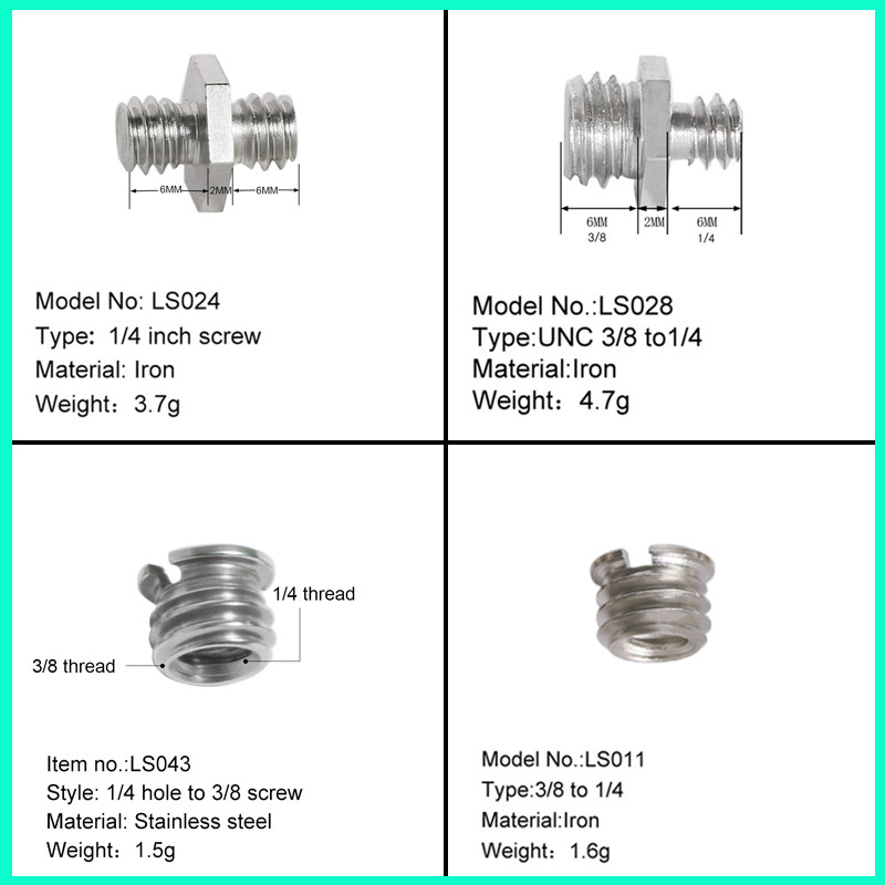 1 set 1/4" 3/8" ili 5/8" konverterskih vijaka s navojem Metalni adapterski nosač za kameru/kuglastu glavu/stativ/monopod/stalak za svjetlo/naramenicu