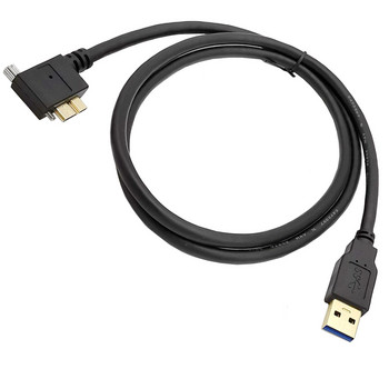 Позлатен USB 3.0 A мъжки към Micro B мъжки 90° ъгъл с опционален винтов заключващ кабел за плейър на кутия с твърд диск на камерата 0,3 м-3 м