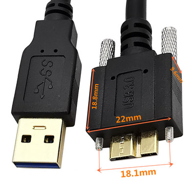 Aranyozott USB 3.0 A dugó – Micro B dugasz, 90°-os szög, opcionális csavaros zárókábellel a kamera merevlemezes dobozos lejátszójához 0,3-3 m