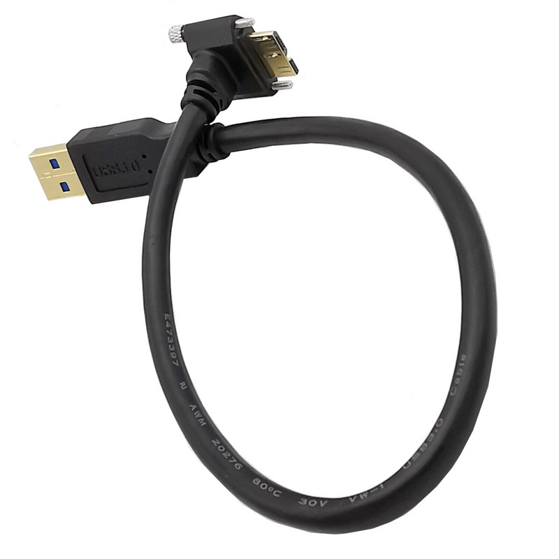 Aranyozott USB 3.0 A dugó – Micro B dugasz, 90°-os szög, opcionális csavaros zárókábellel a kamera merevlemezes dobozos lejátszójához 0,3-3 m