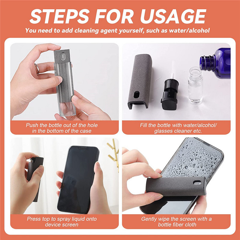 2 u 1 sprej za čišćenje ekrana telefona Računalo Alat za uklanjanje prašine s ekrana mobilnog telefona Krpa od mikrovlakana za iPhone iPad GoPro kamera