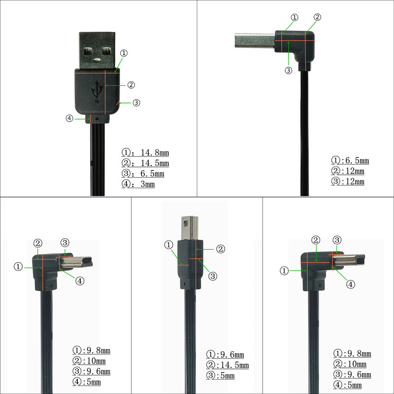 USB 2.0 muški na mini USB GORE Dolje Kabel pod desnim kutom od 90 stupnjeva 0,1 m 0,2 m 0,3 m 0,5 m za kameru MP3 MP4 Tablet Player Auto DVR GPS