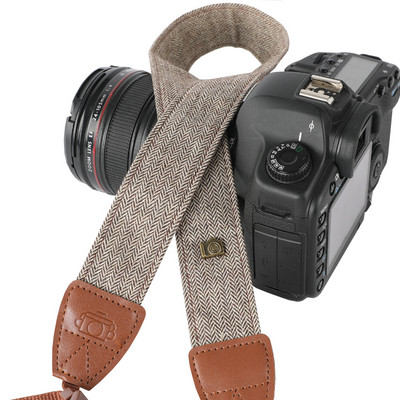 Регулируем ретро елегантен издръжлив памучен кожен фотоапарат DSLR презрамка през рамо през врата Мек колан за Canon Nikon Sony Pentax SLR