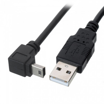 50 cm-es, 90 fokos szögben megdöntött MINI USB B típusú USB2.0 dugó adat- és töltőkábel MP3 MP4 GPS-hez fekete szín