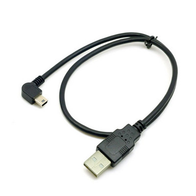 50 cm-es, 90 fokos szögben megdöntött MINI USB B típusú USB2.0 dugó adat- és töltőkábel MP3 MP4 GPS-hez fekete szín