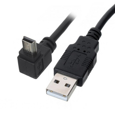 50 cm-es, 90 fokos szögben megdöntött MINI USB B típusú USB2.0 dugó adat- és töltőkábel MP3 MP4 GPS-hez fekete szín