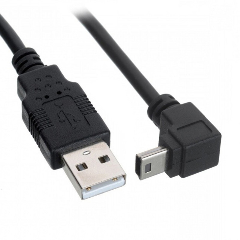 50 cm-es, 90 fokos szögben megdöntött MINI USB B típusú USB2.0 dugó adat- és töltőkábel MP3 MP4 GPS-hez fekete szín