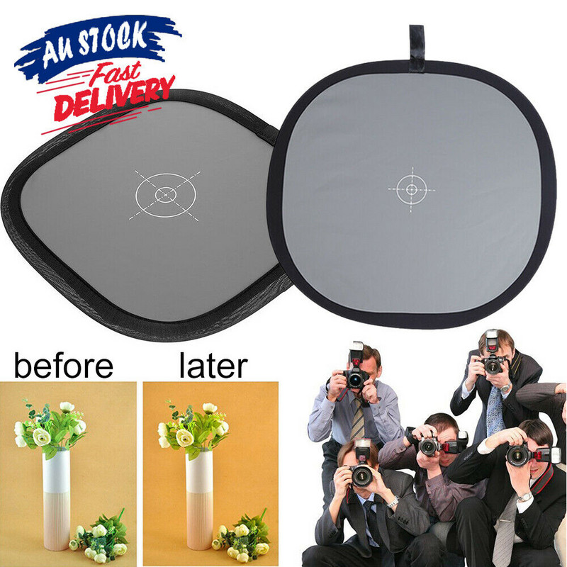 30 cm fokusavimo lenta 2 viename pilkos baltos spalvos balanso kortelė, nešiojama pilkai baltos spalvos kortelės šviesos atšvaitas, dvipusis fokusavimo lenta su nešiojimo krepšiu