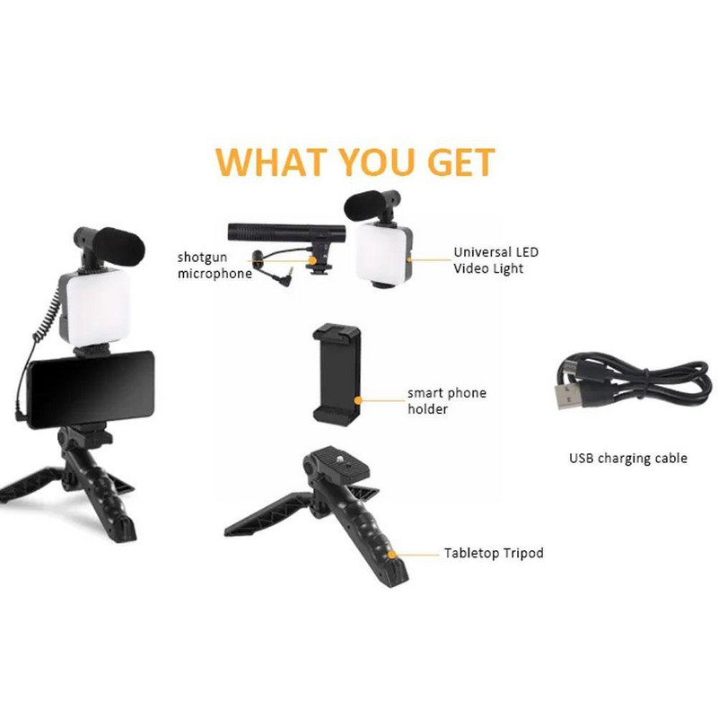 Držač telefona Osvjetljenje za fotografije Pametni telefon Video nosač Stativ Prijenosni mikrofon Ručka Komplet za snimanje LED Selfie Stabi I1K4