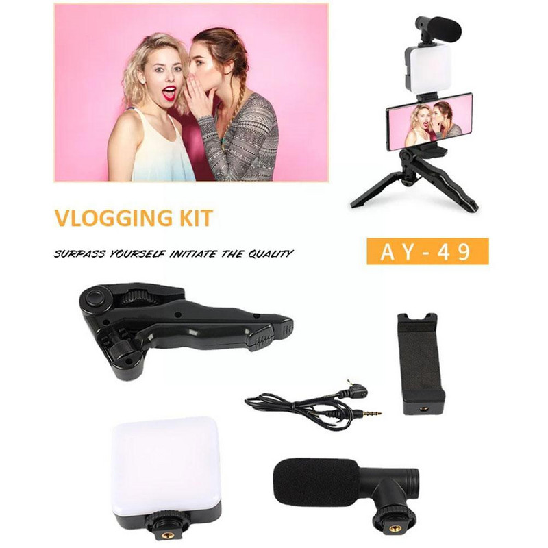 Držač telefona Osvjetljenje za fotografije Pametni telefon Video nosač Stativ Prijenosni mikrofon Ručka Komplet za snimanje LED Selfie Stabi I1K4