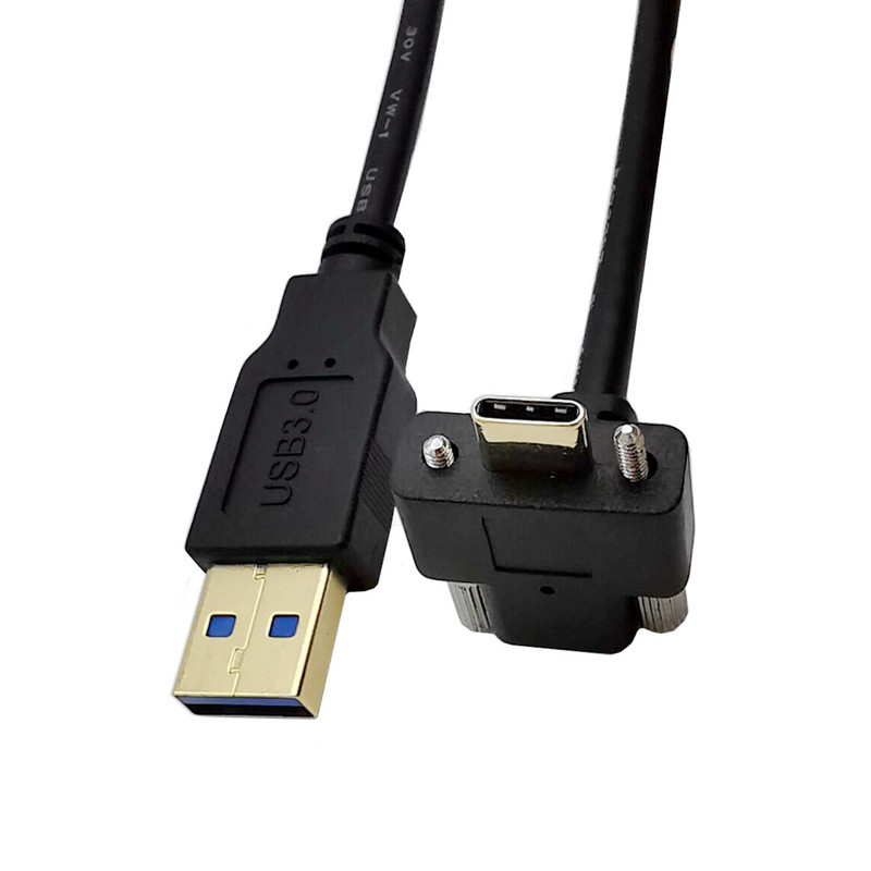 5 Gbps pozlaćeni USB 3.1 tipa C pod kutom od 90° s dvostrukim vijkom za zaključavanje na standardni USB3.0 podatkovni kabel 90 stupnjeva za kameru 0,3 m/1 m/2 m
