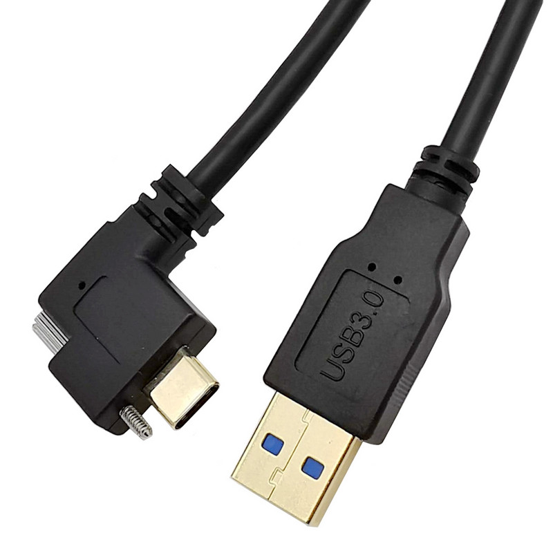 5 Gbps pozlaćeni USB 3.1 tipa C pod kutom od 90° s dvostrukim vijkom za zaključavanje na standardni USB3.0 podatkovni kabel 90 stupnjeva za kameru 0,3 m/1 m/2 m