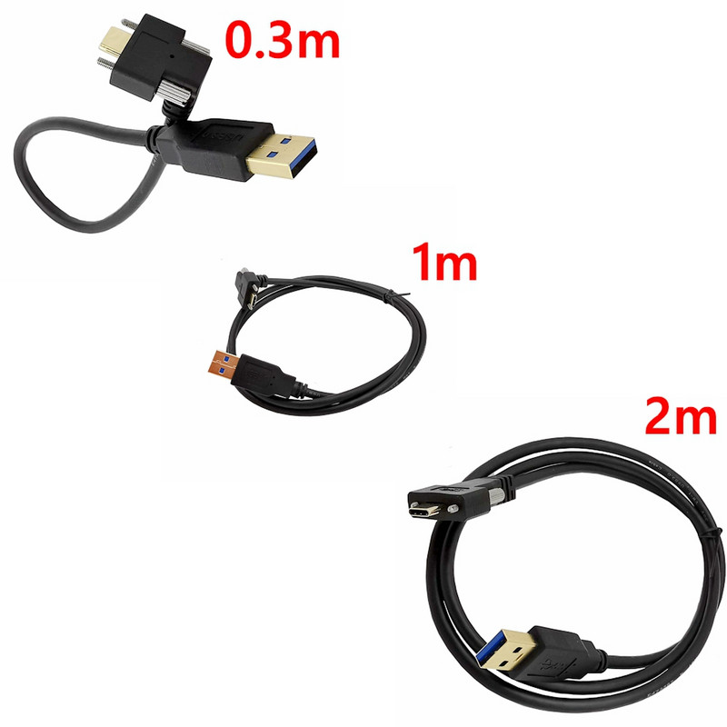 5 Gbps pozlaćeni USB 3.1 tipa C pod kutom od 90° s dvostrukim vijkom za zaključavanje na standardni USB3.0 podatkovni kabel 90 stupnjeva za kameru 0,3 m/1 m/2 m