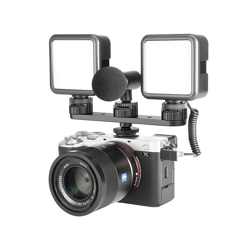 Ulanzi PT-23 három hideg cipőre szerelhető hosszabbító rúdlap háromlábú DSLR tükörreflexes fényképezőgéphez telefonra szerelhető mikrofon Led videolámpa állvány