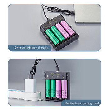 Φορτιστής μπαταριών 4 θέσεων Έξυπνος γρήγορος φορτιστής USB Type-C για επαναφορτιζόμενες μπαταρίες ιόντων λιθίου AAA/AA με φορτιστή ένδειξης LED