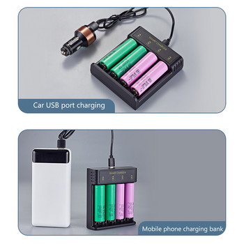 Φορτιστής μπαταριών 4 θέσεων Έξυπνος γρήγορος φορτιστής USB Type-C για επαναφορτιζόμενες μπαταρίες ιόντων λιθίου AAA/AA με φορτιστή ένδειξης LED