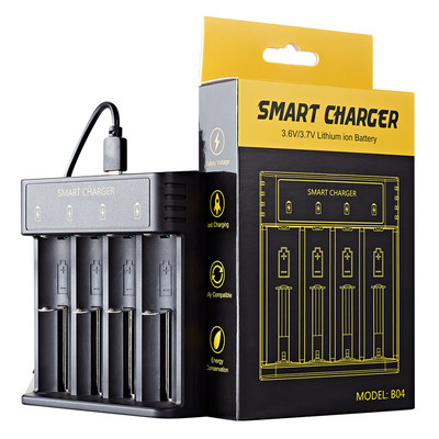 Încărcător de baterii cu 4 sloturi Încărcător rapid USB de tip C inteligent pentru baterii reîncărcabile Li-ion AAA/AA cu încărcător cu indicator LED
