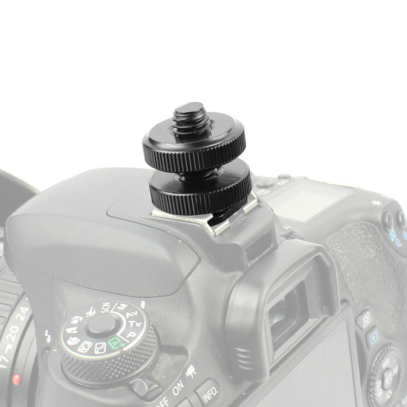 Aukstās kurpes stiprinājuma skrūves 3/8 collu dubultā uzgriežņu pārveidošanas skrūve DSLR kamerai Hot Shoe Mount Mount fotostudijas piederumi