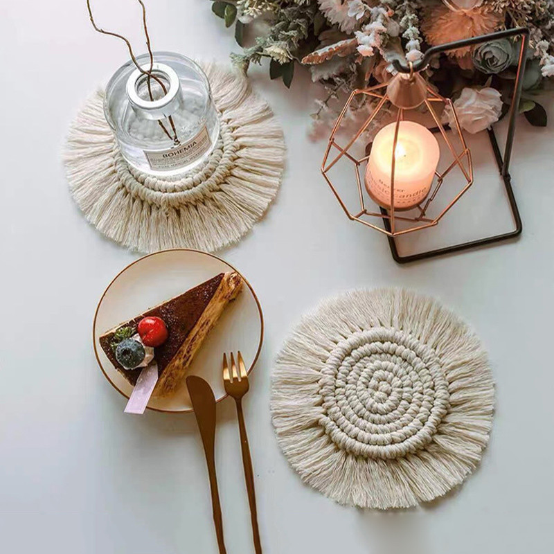 Csésze Szigetelő Szőnyeg Rojtos Szövet Csipke Bojt párna fotózáshoz Kellékek Kávé Tea Élet Fotó Étel Lövés Háttér dekoráció