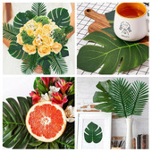 12 vnt dirbtinių žalių atogrąžų palmių lapų rekvizitai gaminio fotosesijai vasaros džiunglių dekoravimui Havajų fotografavimo fonas