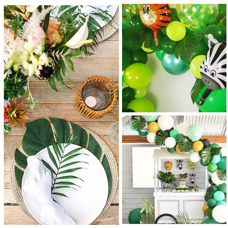 12 vnt dirbtinių žalių atogrąžų palmių lapų rekvizitai gaminio fotosesijai vasaros džiunglių dekoravimui Havajų fotografavimo fonas