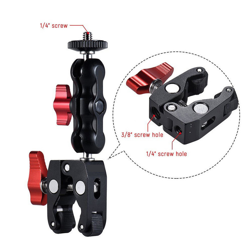 Daugiafunkcinė rutulinė galvutė Super Clamp Ball Mount Clamp Magic Arm GPS telefono monitoriui vaizdo lemputė Super Clamp su 1/4 sriegiu