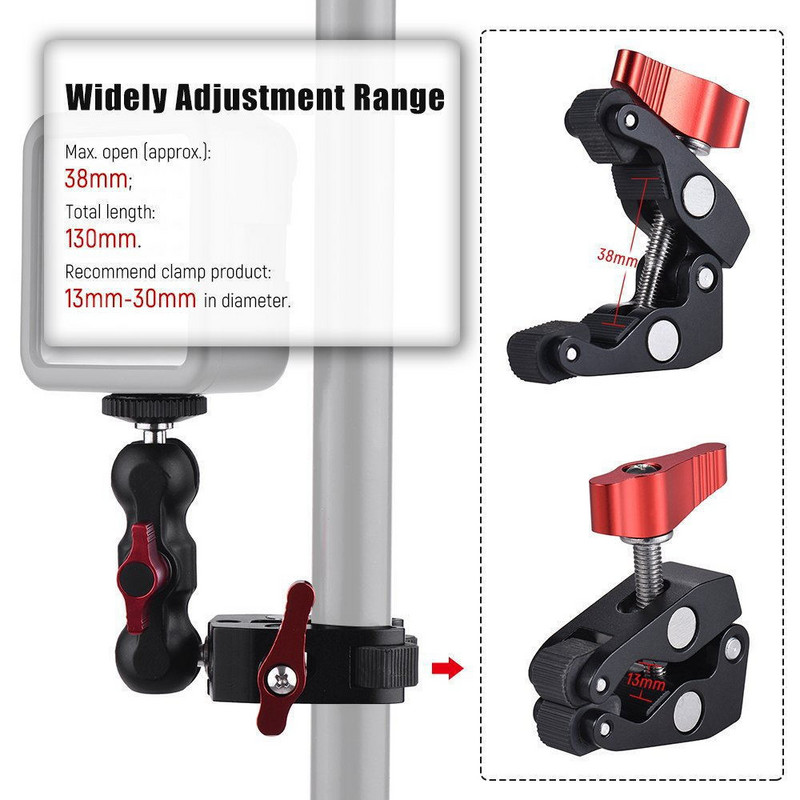 Daugiafunkcinė rutulinė galvutė Super Clamp Ball Mount Clamp Magic Arm GPS telefono monitoriui vaizdo lemputė Super Clamp su 1/4 sriegiu